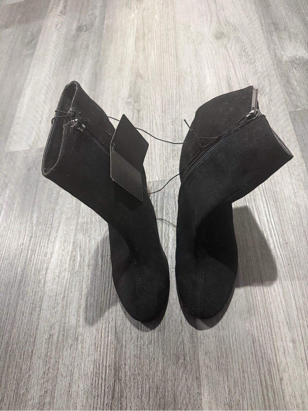 Forever 21 Black Suede Ankle Heeled Boots with Side Zip